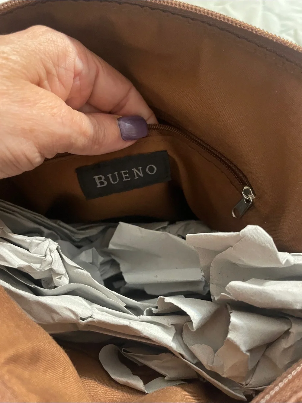 Bueno Brown Messenger Bag with Multiple Zippers